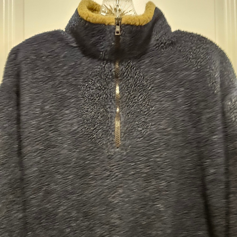 Vintage Field & Stream Fleece Men L Navy 1/4 Zip High Pile Sherpa Pullover USA